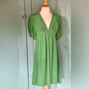 Silk Banana Republic Dress Green Empire Short Slv Summer Puff Short Slv Sz 0